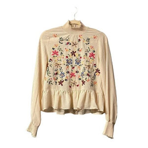 Boho Inspired Floral‎ Embroidered Cream Cream Top